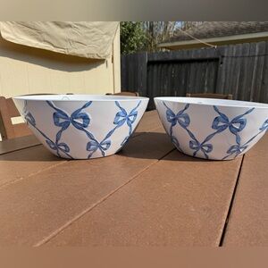 Blue Bow Patterned Bowls NWT Shabby chic Farmhouse large Serving 2 piece